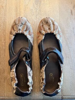 Coach Signature Brown Ballet Flats with Strap
